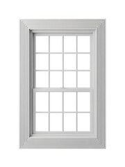 Obraz premium Classic white wooden double-hung window frame with many panes. isolated on transparent background