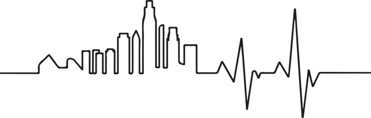 Continuous Line Skyline Transforming into a Heartbeat Line with Smooth Transition Artistic Illustration