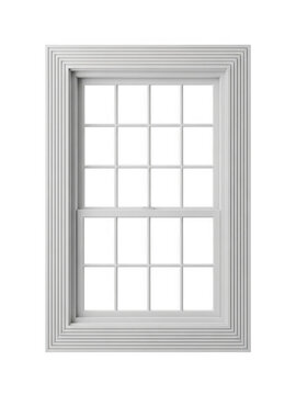 Classic white wooden double-hung window frame with many panes. isolated on transparent background