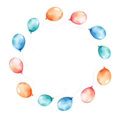 Festive frame with a circle of balloons, Round frame with hand-drawn festive bows. Arranged in a circle for stickers, banners, cards.
