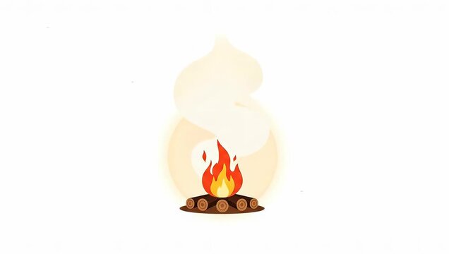 Animated Cartoon Campfire with Flickering Flames and Smoke.