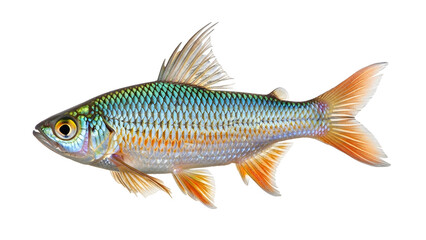 Fototapeta premium Elegant fish illustration showing detailed scales and fins, soft natural lighting, centered on pure white background. Ideal for scientific, educational, or decorative purposes.