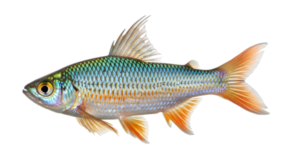 Elegant fish illustration showing detailed scales and fins, soft natural lighting, centered on pure white background. Ideal for scientific, educational, or decorative purposes.