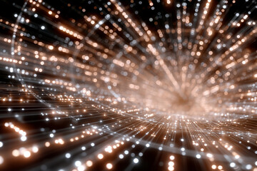 Lines and nodes create a dynamic digital landscape, representing data flow and connectivity in a neural network. This abstract scene showcases modern technology