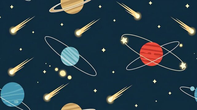 Animated Cartoon Outer Space Seamless Pattern Loop.