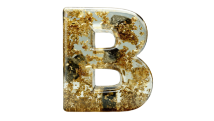 Letter B with Gold Flakes and Resin
