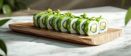 Exquisite Green Dragon Sushi Rolls Photography