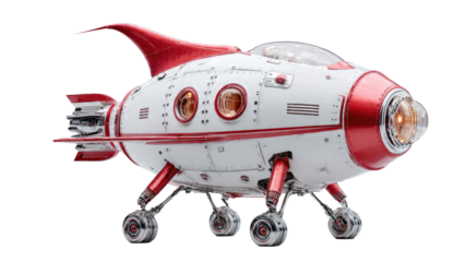 Retro Rocket Ship on Transparent Background