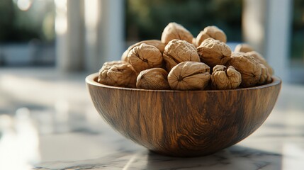 Walnuts in Shell on Marble Background