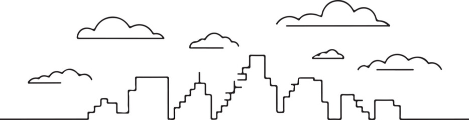 Continuous Line Skyline with Ladder Like Step Rooftops Minimal Artistic Illustration