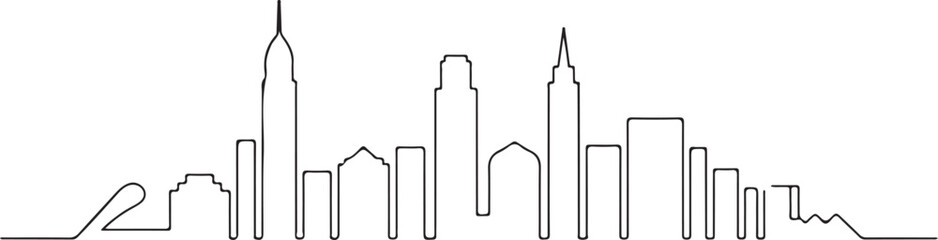 Continuous Line Skyline with Long Narrow Vertical Rectangles Minimal Artistic Illustration
