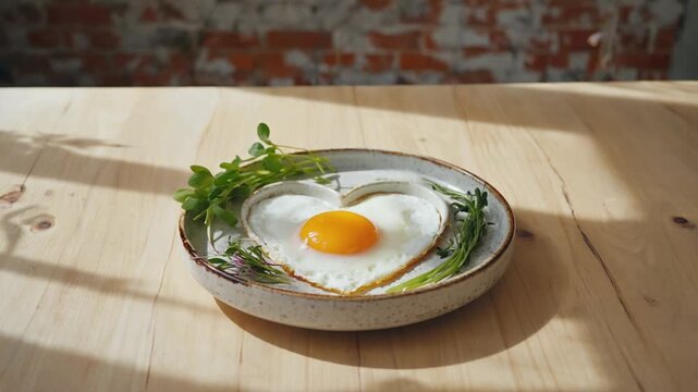 Fried egg in the shape of a heart.