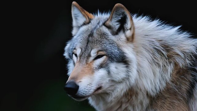 Cinematic Video of Alaskan Tundra Wolf Eye in Black Background with Cold Light
