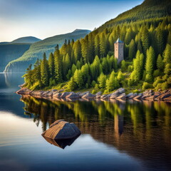 Stone Tower Reflections in Saguenay Fjord Wilderness