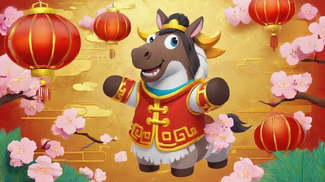 Cartoon-style horse. Chinese New Year 2026.
