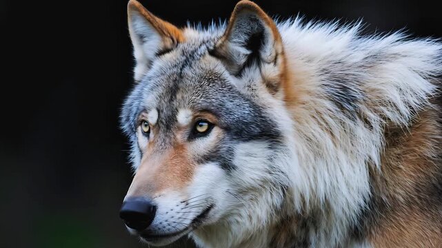 Cinematic Video of Alaskan Tundra Wolf Eye in Black Background with Cold Light