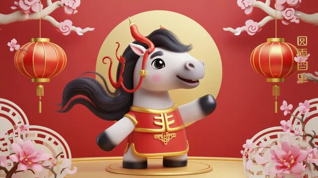Cartoon-style horse. Chinese New Year 2026.
