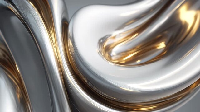 Ultra HD Abstract flowing liquid metal waves of chrome and gold, dynamic 3d render of glossy, swirling texture background video