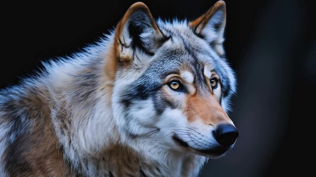 Cinematic Video of Alaskan Tundra Wolf Eye in Black Background with Cold Light