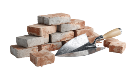 Bricks and Trowel on Isolated Background