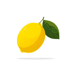 Bright yellow lemon with a green leaf on a white background