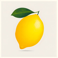 Bright yellow lemon with a green leaf on a light background