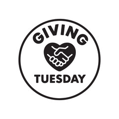 Black and White Tuesday Giving Logo with Heart and Handshake Partnership Symbol. 