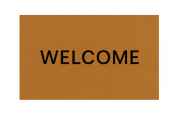Welcome doormat offering hospitality and greeting guests at the entrance of a home or business, transparent background