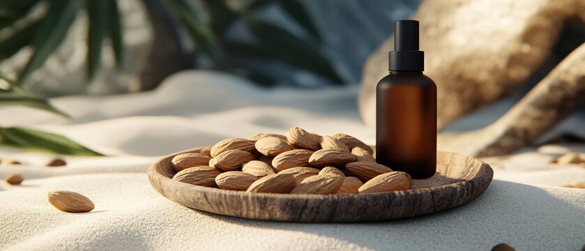 Nut-Filled Wooden Plate on Stone Background