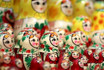 Fototapeta premium Matryoshka dolls in the store russian souvenir traditional figure national 