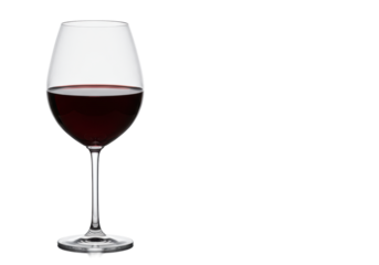 a pristine crystal bordeaux glass showcasing high-viscosity ruby red wine, sharply focused with rim lighting on a high-key white background, ample copy space. concept for premium product purity