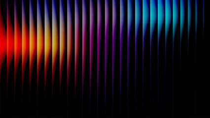 neon reeded glass stripes, abstract blue red wavy vertical light bars background on black