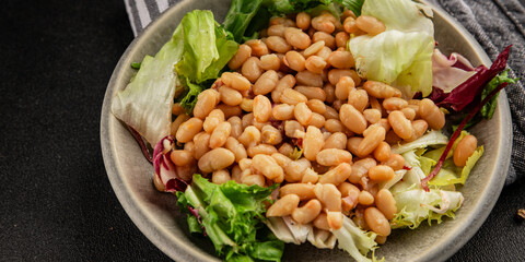 Bean salad tasty snack fresh delicious gourmet food table setting rustic food top view copy space keto and paleo diet vegetarian and vegan food