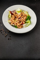 Bean salad tasty snack fresh delicious gourmet food table setting rustic food top view copy space keto and paleo diet vegetarian and vegan food