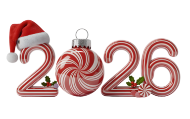 2026 christmas candy cane numbers with santa hat and ornament