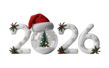 2026 New Year Christmas decoration with snow globe and Santa hat, festive holiday design