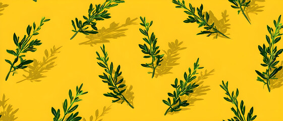 Seamless Rosemary Pattern on Yellow Background