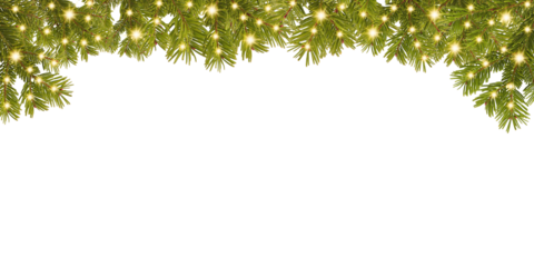 Christmash Fir frame with lights, Christmas wreath with glowing Christmas lights. Christmas tree border decoration