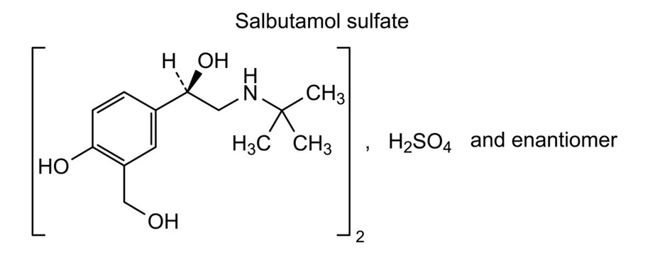 Salbutamol sulfate, chemical structure of salbutamol sulfate, drug substance