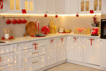 Stylish kitchen with Christmas decor. Interior design