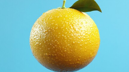 Vibrant Yellow Lemon on Blue Background