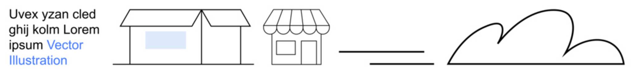 Online business, cloud storage, retail connection, business operations, e-commerce, digital transformation. Two buildings and a cloud connected by a line. Online business and cloud storage concept