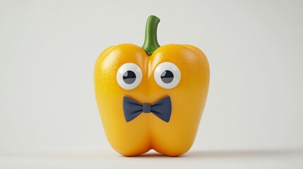 Whimsical yellow pepper with bowtie