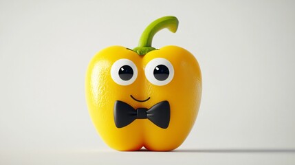 Cheerful yellow pepper with bowtie and eyes