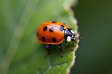 Fototapeta premium Ladybug on Green Leaf Close Up