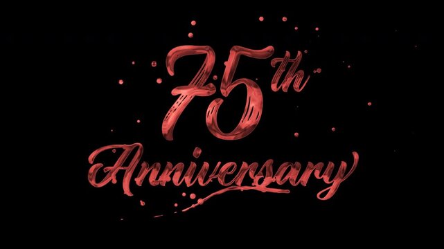 75th anniversary text animation in red metallic effect. suitable for celebrating special occasions, invitations, anniversary cards and social media. Includes alpha channel for any background.