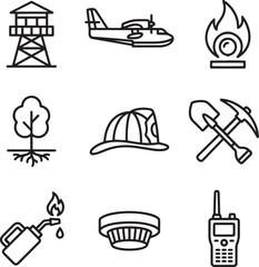 Fototapeta premium Firefighter and emergency response icons for public safety and disaster management services