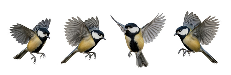 Set Of Great tit (parus major)  in various Poses isolated on transparent background, PNG  © Sameenaty