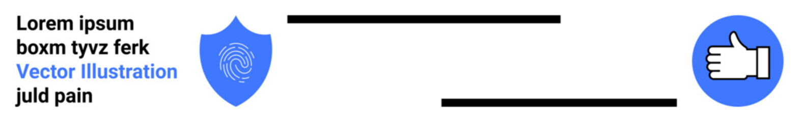 Online security, user feedback, authentication, identity verification, data protection, user approval. A shield with a fingerprint and a thumbs-up symbol. Digital security and authentication concept