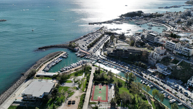 Aerial drone photo of famous Peace and Friendship Stadium Park in the heart of Piraeus, Attica, Greece
